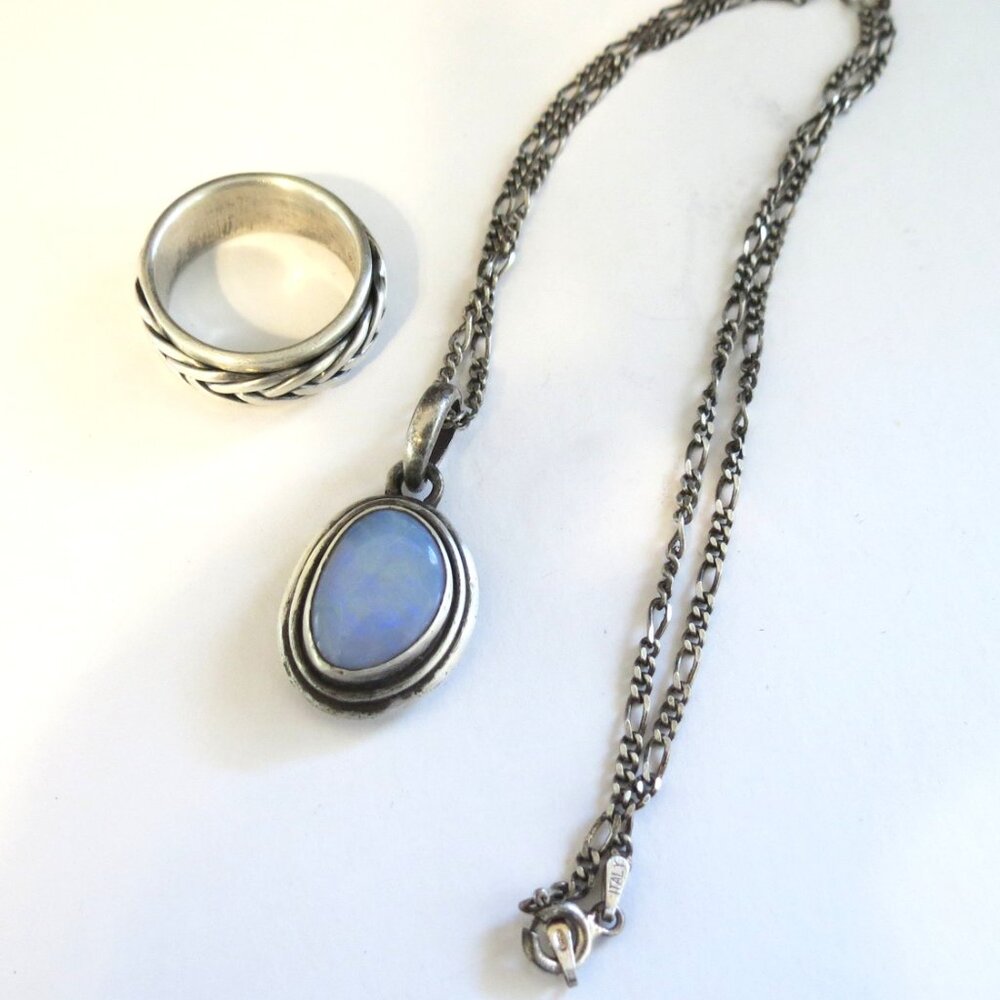 Just SOLD! Matched set, Opal Pendant and Silver Ring, Men's/Unisex